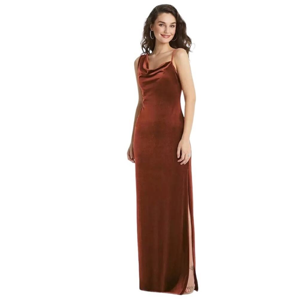 NWT Dessy Social Bridesmaids Lux Velvet‎ Slip Maxi Dress in Auburn XL